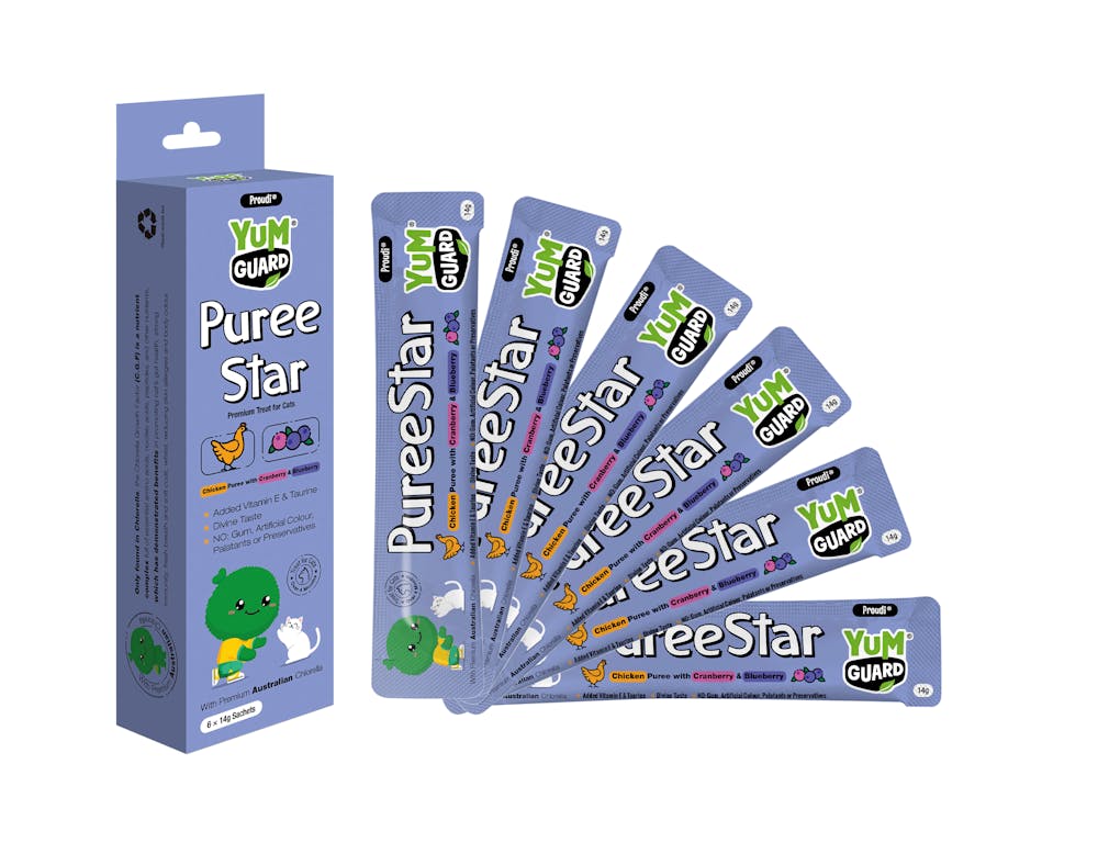 Proudi yum guard puree star cat treat