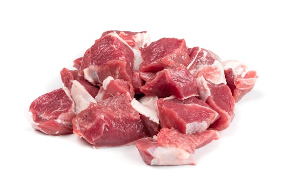 Raw chopped lamb fillet, diced tenderloin or cubed mutton sirloin meat isolated