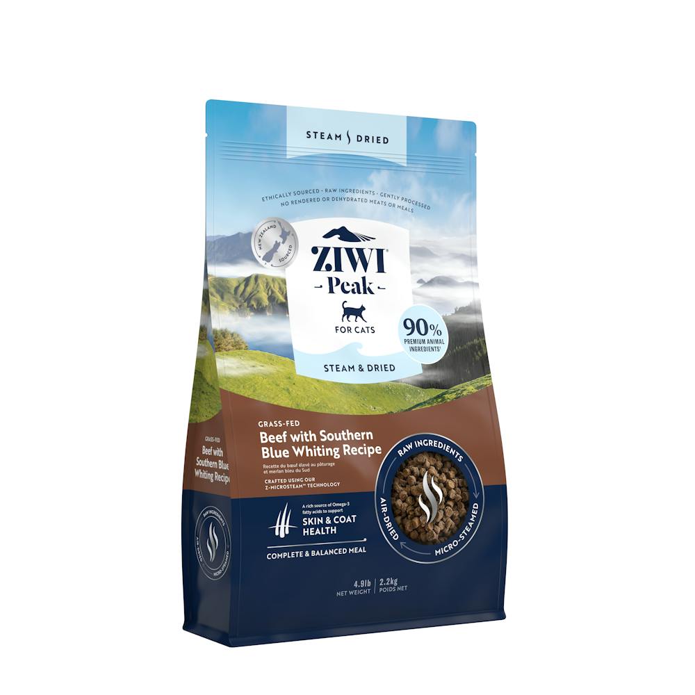 Ziwi peak steam & dried grass-fed beef with southern blue whiting recipe
