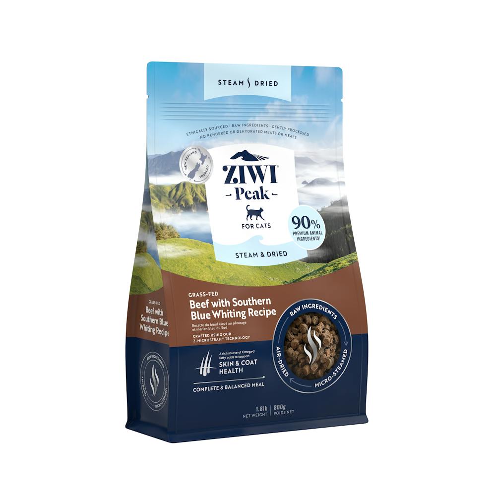 Ziwi peak steam & dried grass-fed beef with southern blue whiting recipe 800g