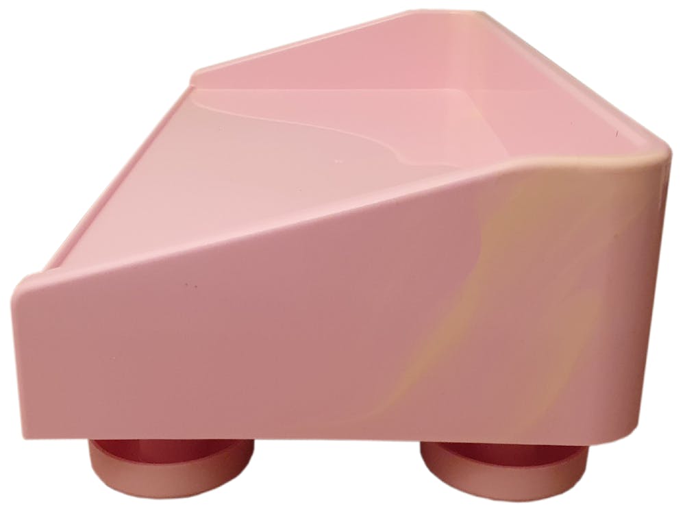 Ants off elvated feeding table in pink and cream colour - side view